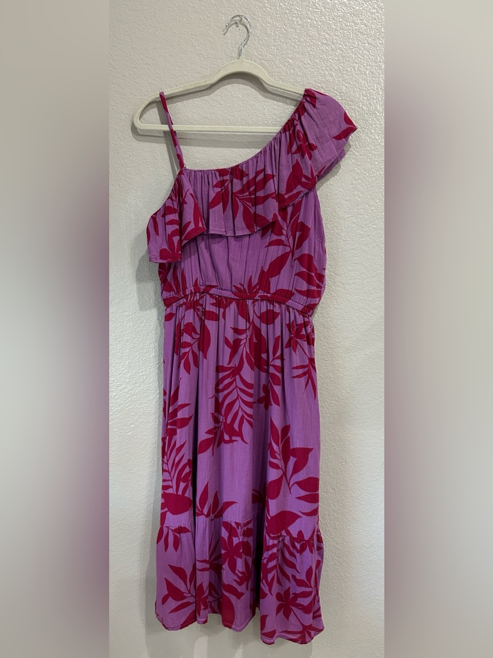 Old Navy One-Shoulder Purple Dress with Pink Floral Print